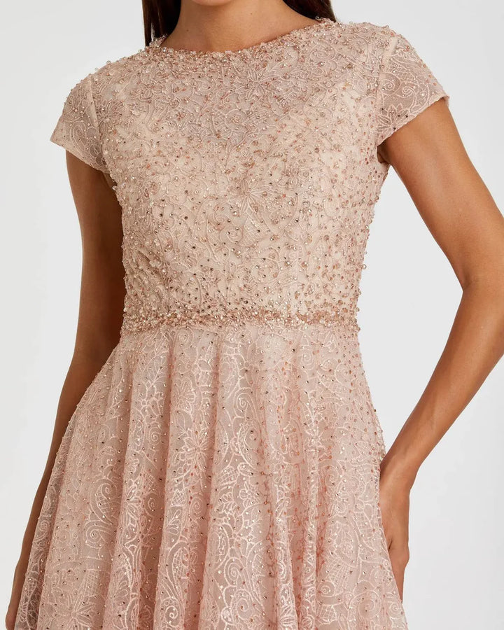 Mac Duggal 20371 Embellished Cap Sleeve A Line Dress