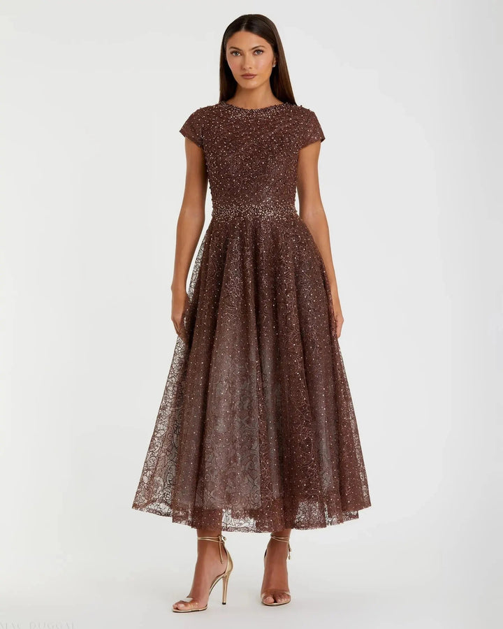 Mac Duggal 20371 Embellished Cap Sleeve A Line Dress