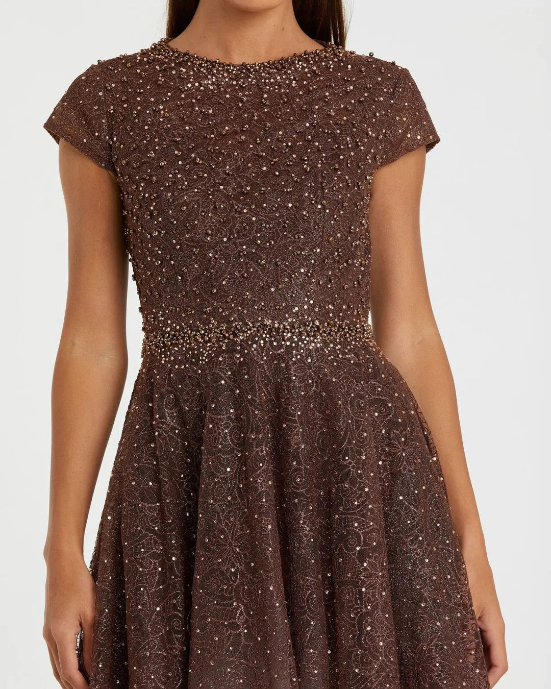 Mac Duggal 20371 Embellished Cap Sleeve A Line Dress