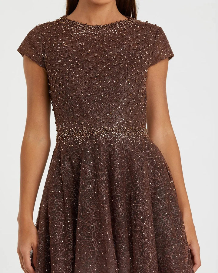 Mac Duggal 20371 Embellished Cap Sleeve A Line Dress