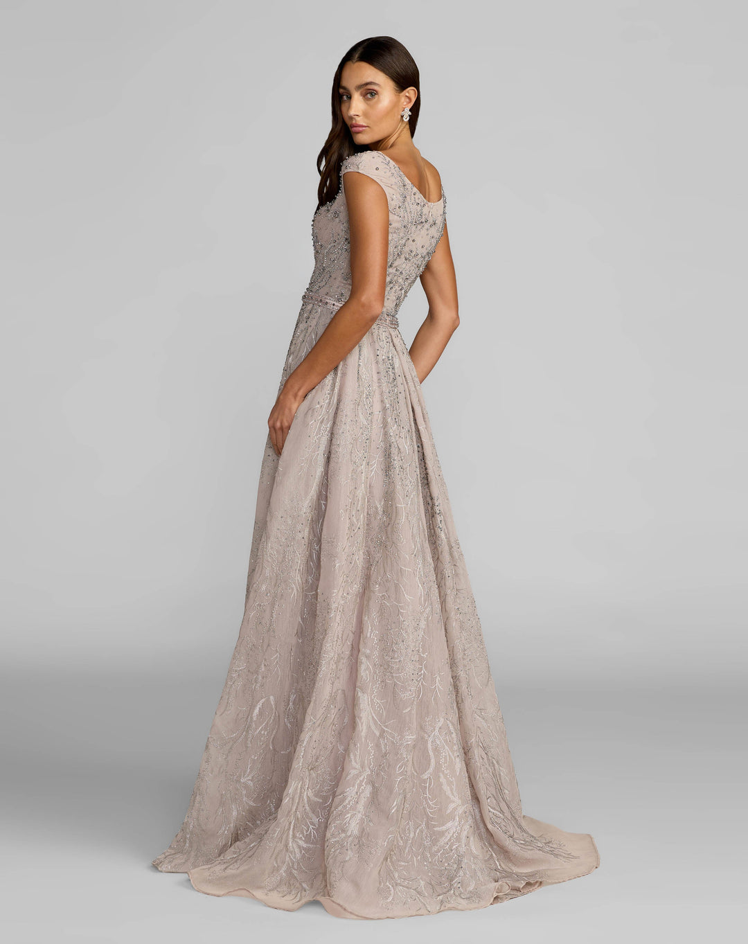 Mac Duggal 20374 Beaded Cap Sleeve A-Line Gown with Slit