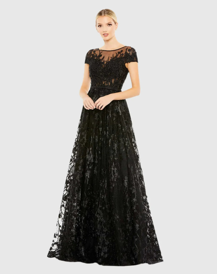 Mac Duggal 20405 Embellished Floral Cap Sleeve A Line Gown