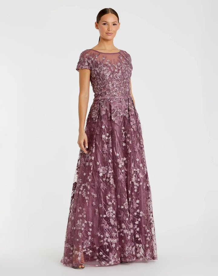 Mac Duggal 20405 Embellished Floral Cap Sleeve A Line Gown