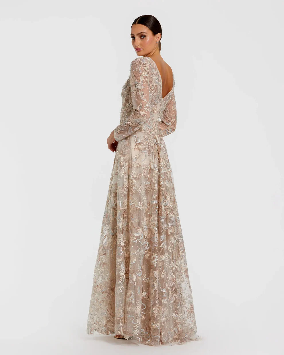 Mac Duggal 20409 Embroidered Long Sleeve A-Line Gown