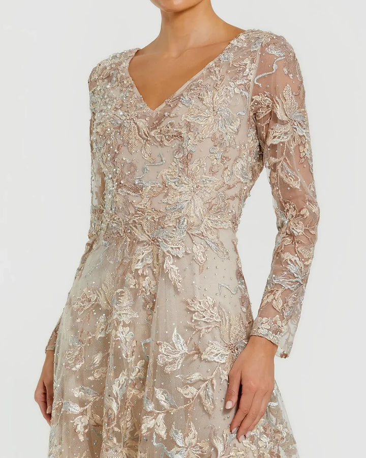 Mac Duggal 20409 Embroidered Long Sleeve A-Line Gown