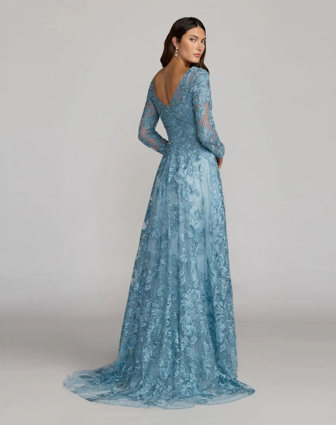 Mac Duggal 20409 Embroidered Long Sleeve A-Line Gown