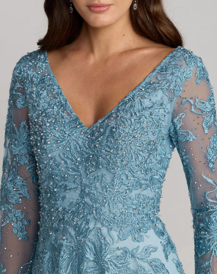 Mac Duggal 20409 Embroidered Long Sleeve A-Line Gown
