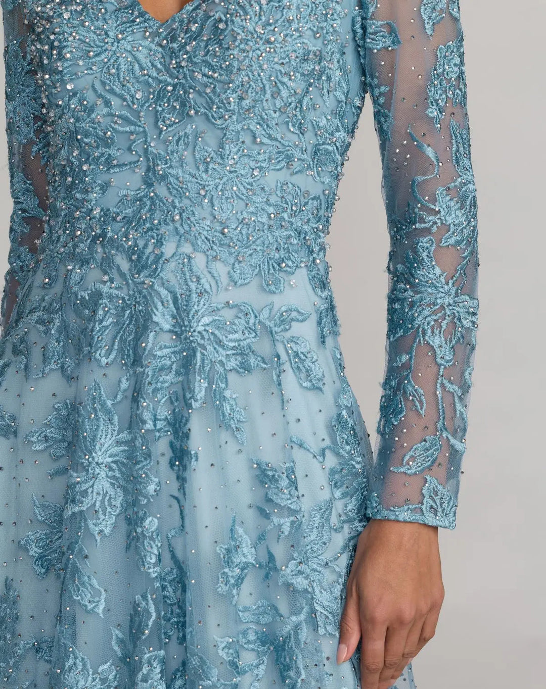 Mac Duggal 20409 Embroidered Long Sleeve A-Line Gown