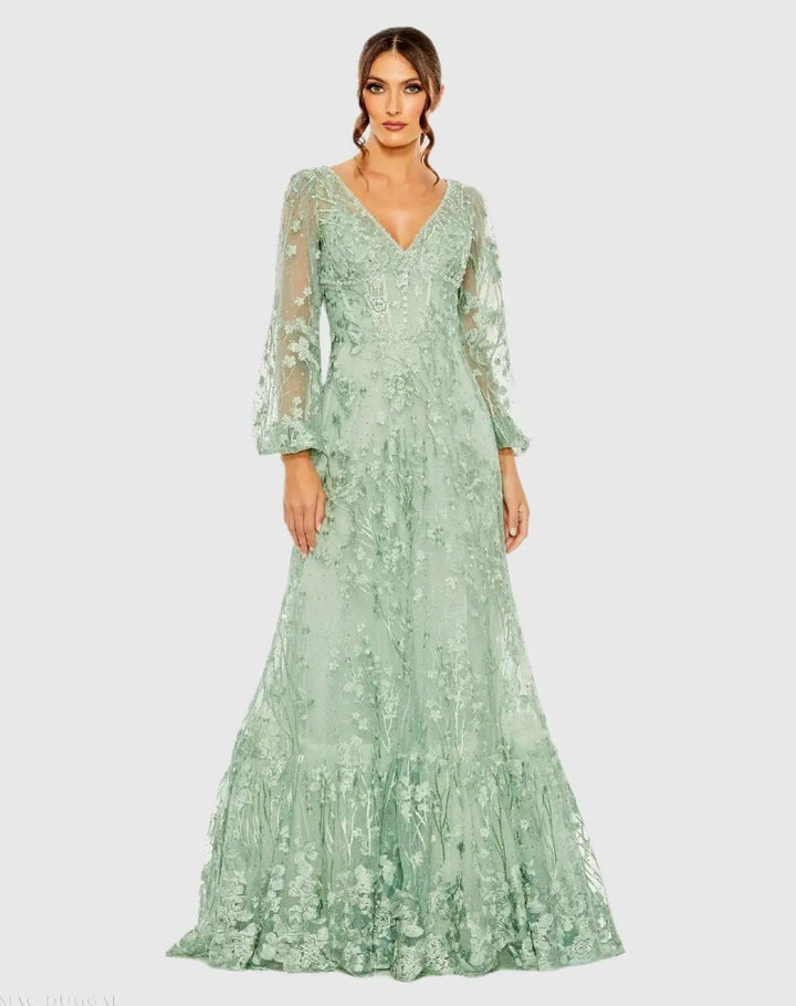 Mac Duggal 20430 Puff Sleeve A-Line Embroidered Gown