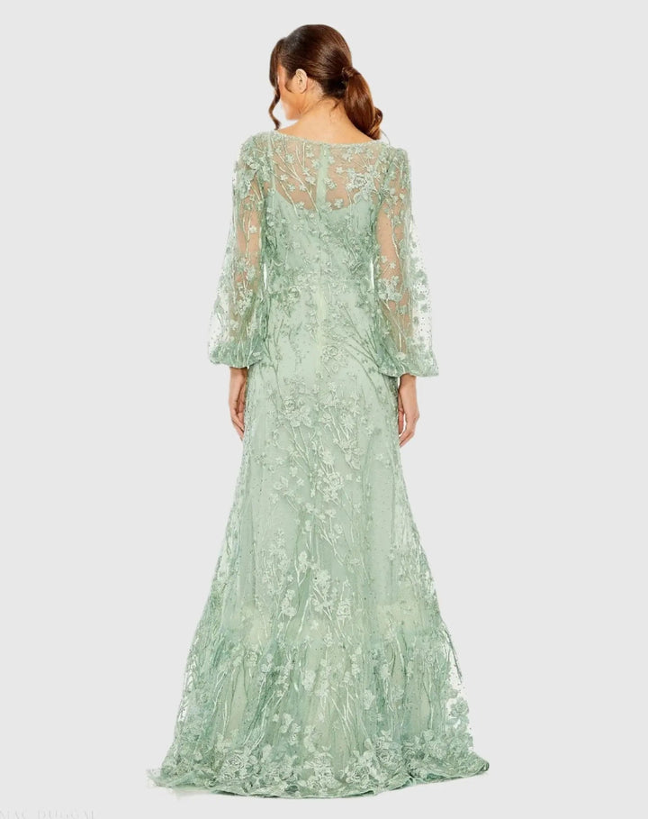 Mac Duggal 20430 Puff Sleeve A-Line Embroidered Gown