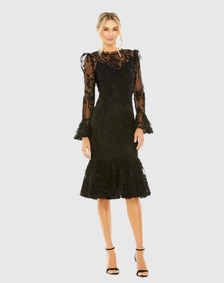 Mac Duggal 20431 Long Sleeve Embroidered Midi Dress