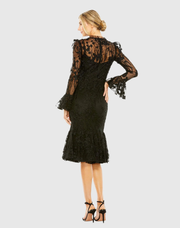 Mac Duggal 20431 Long Sleeve Embroidered Midi Dress