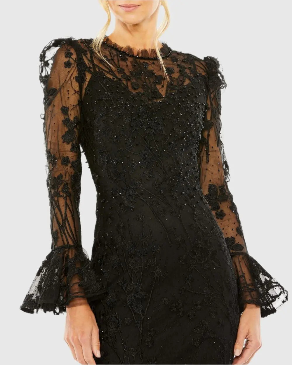 Mac Duggal 20431 Long Sleeve Embroidered Midi Dress