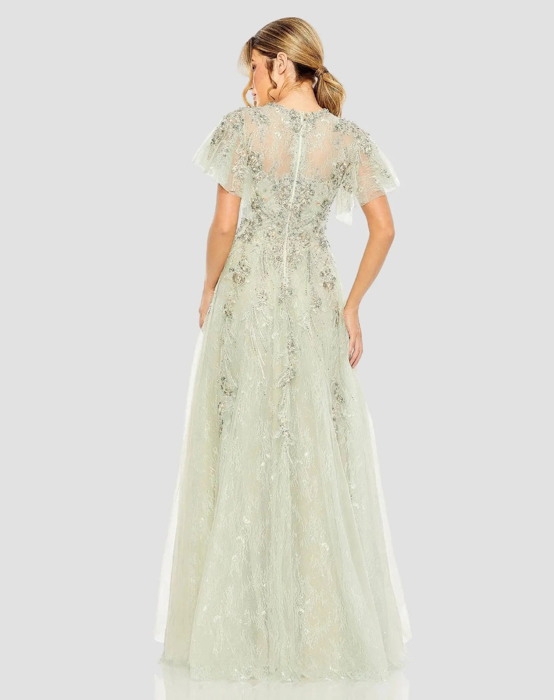 Mac Duggal 20450 Embroidered Tulle Flutter Sleeve A-line Gown