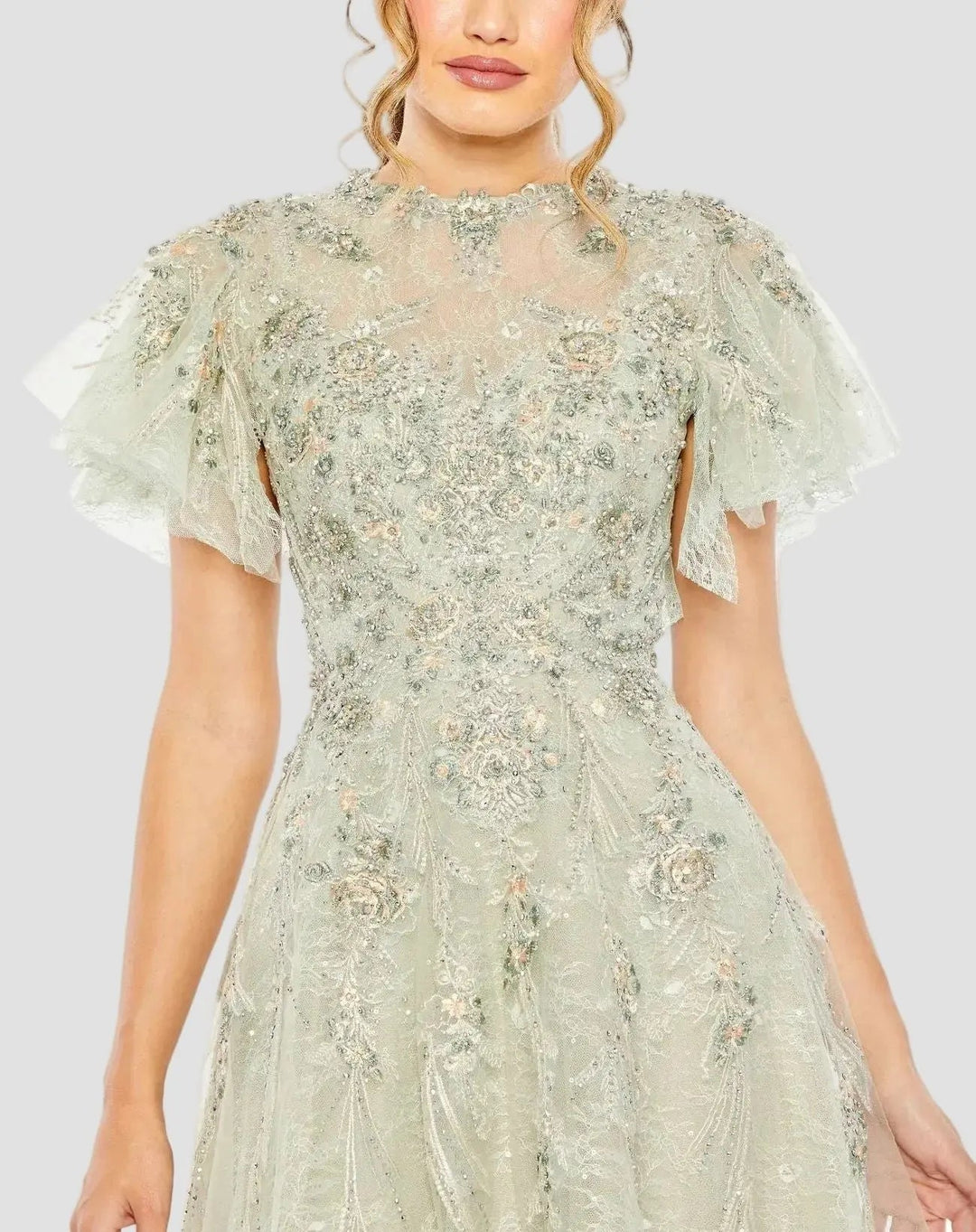 Mac Duggal 20450 Embroidered Tulle Flutter Sleeve A-line Gown