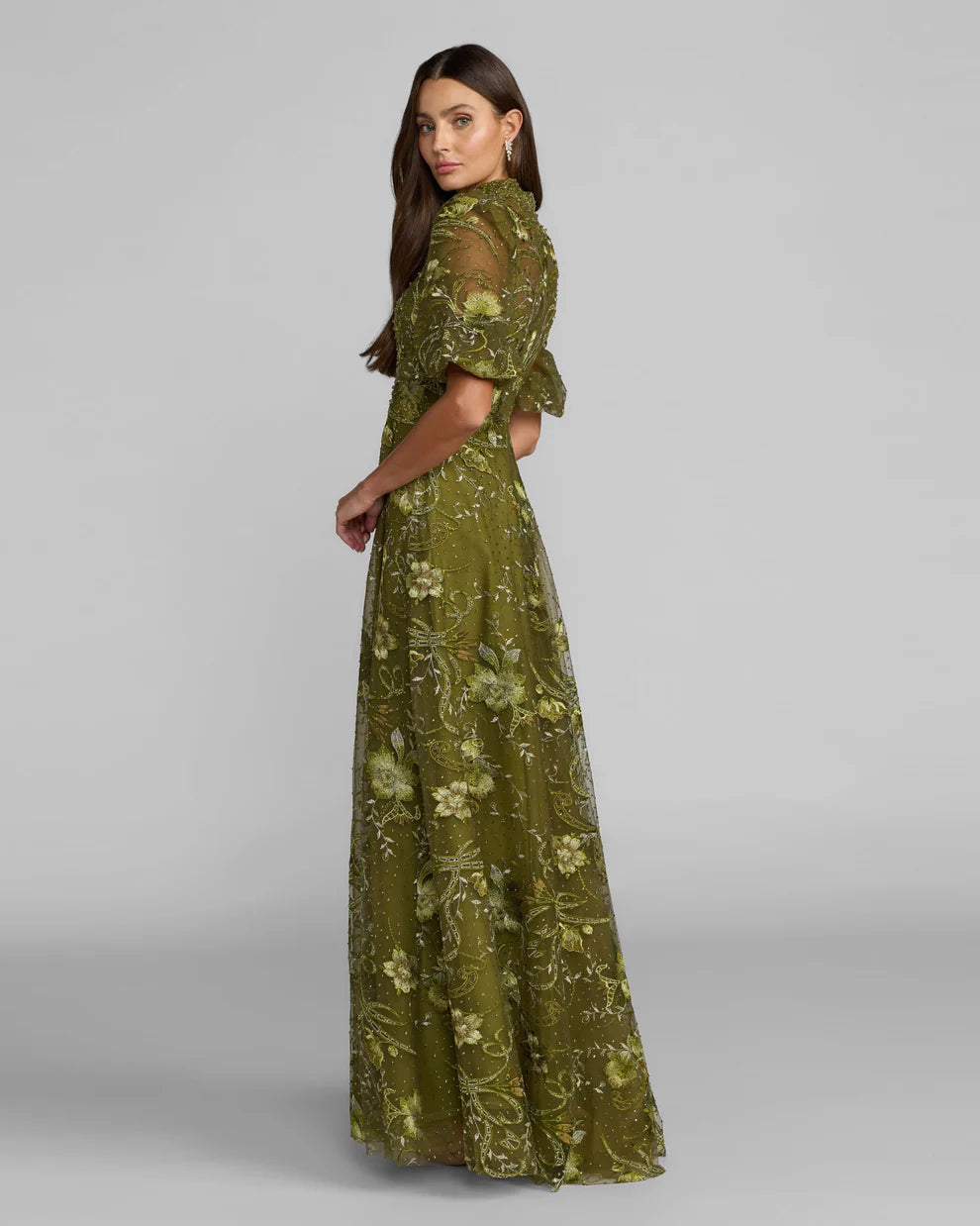 Mac Duggal 20452 Queen Anne Puff Sleeve Embroidered A-Line Dress