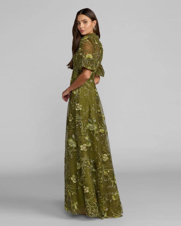 Mac Duggal 20452 Queen Anne Puff Sleeve Embroidered A-Line Dress