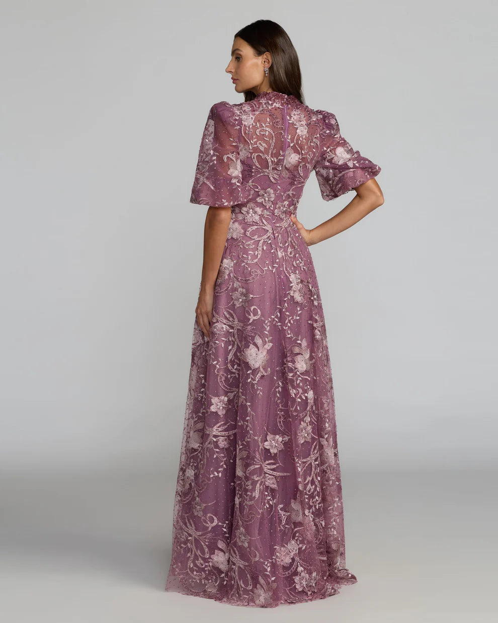 Mac Duggal 20452 Queen Anne Puff Sleeve Embroidered A-Line Dress