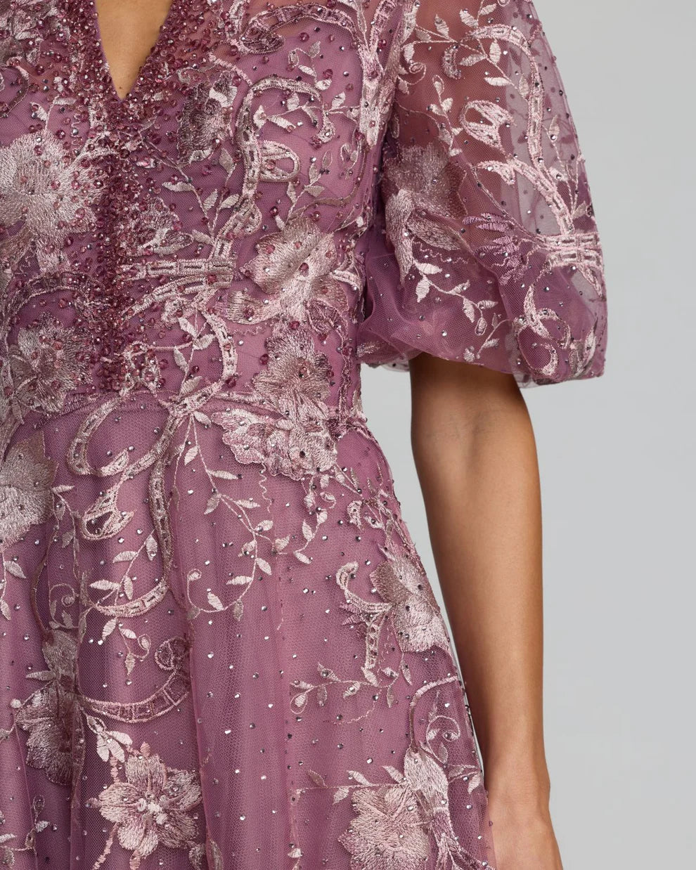 Mac Duggal 20452 Queen Anne Puff Sleeve Embroidered A-Line Dress