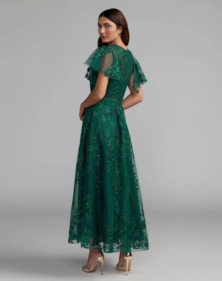 Mac Duggal 20486 Embroidered Flutter Sleeve A Line Dress
