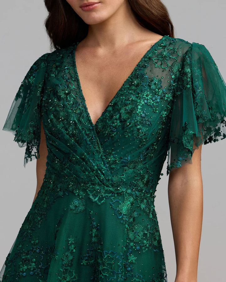 Mac Duggal 20486 Embroidered Flutter Sleeve A Line Dress