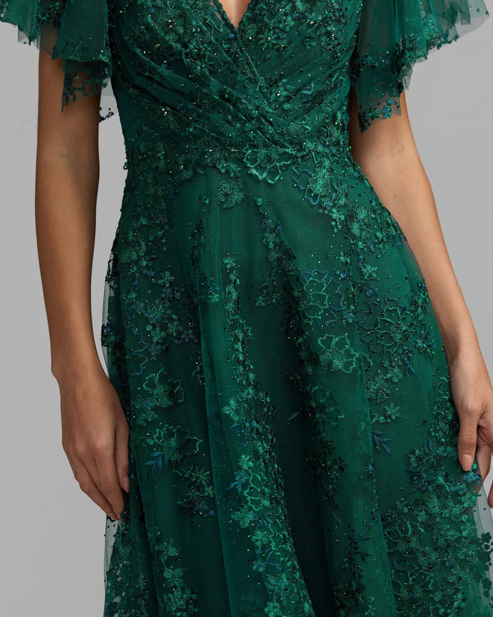 Mac Duggal 20486 Embroidered Flutter Sleeve A Line Dress