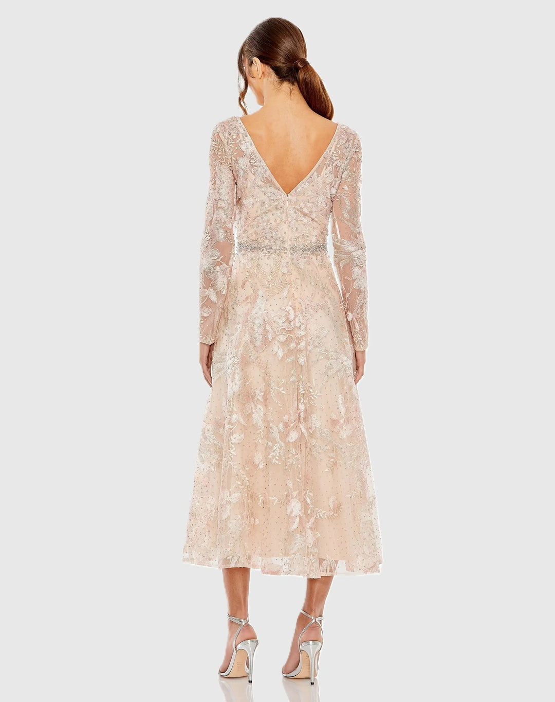 Mac Duggal 20489 Embroidered Long Sleeve Midi Dress