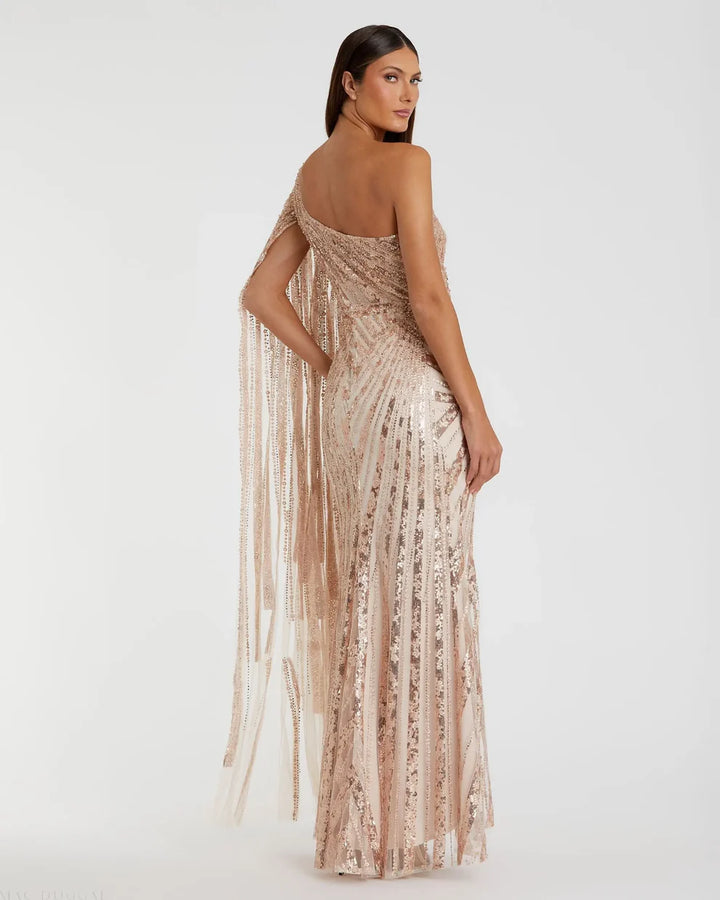 Mac Duggal 20528 One Shoulder Cape Sleeve Embellished Gown