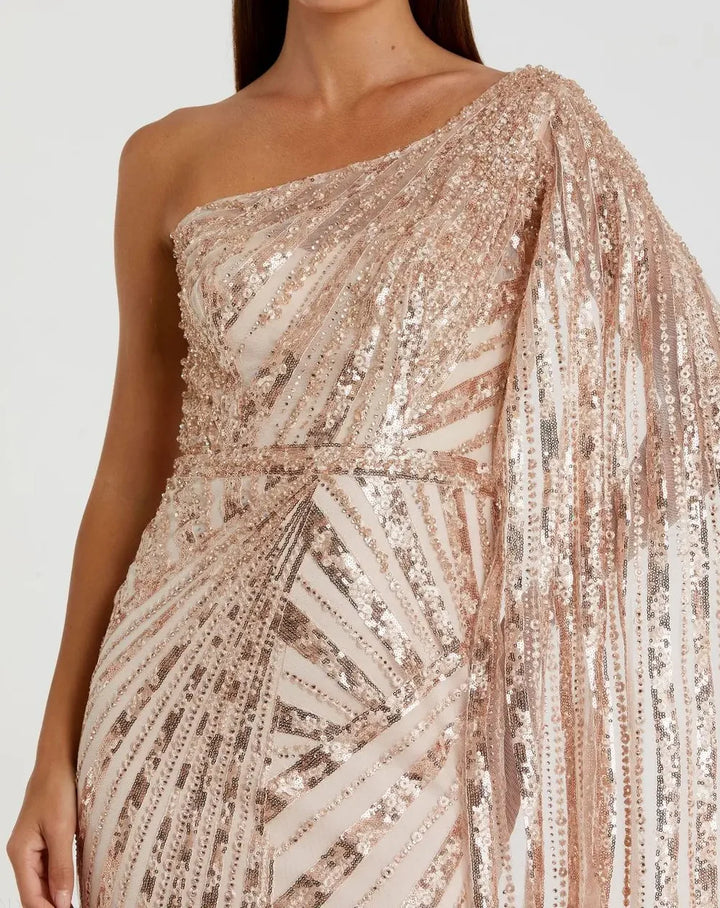 Mac Duggal 20528 One Shoulder Cape Sleeve Embellished Gown