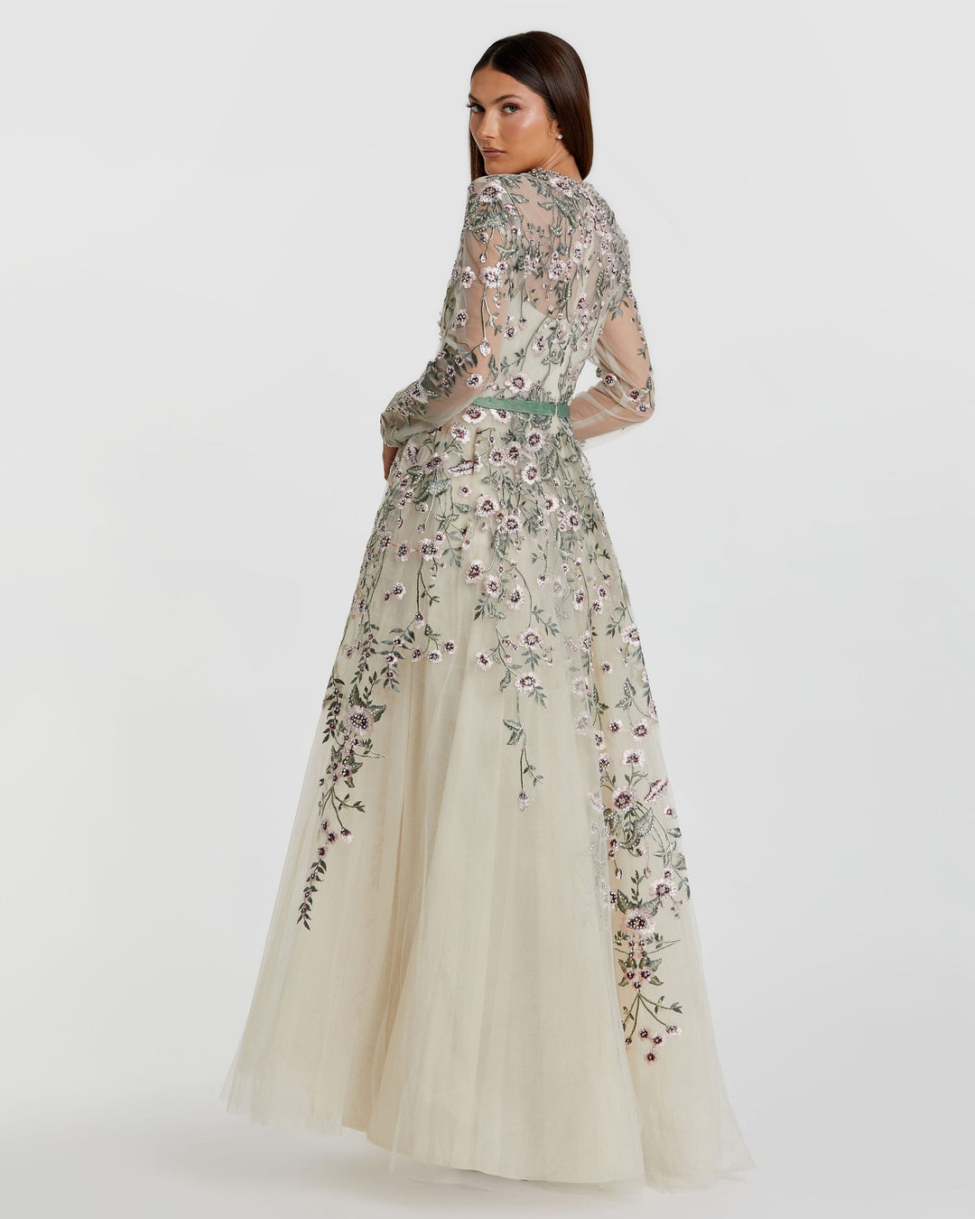 Mac Duggal 20580 Long Sleeve Floral Embellished A-Line Gown