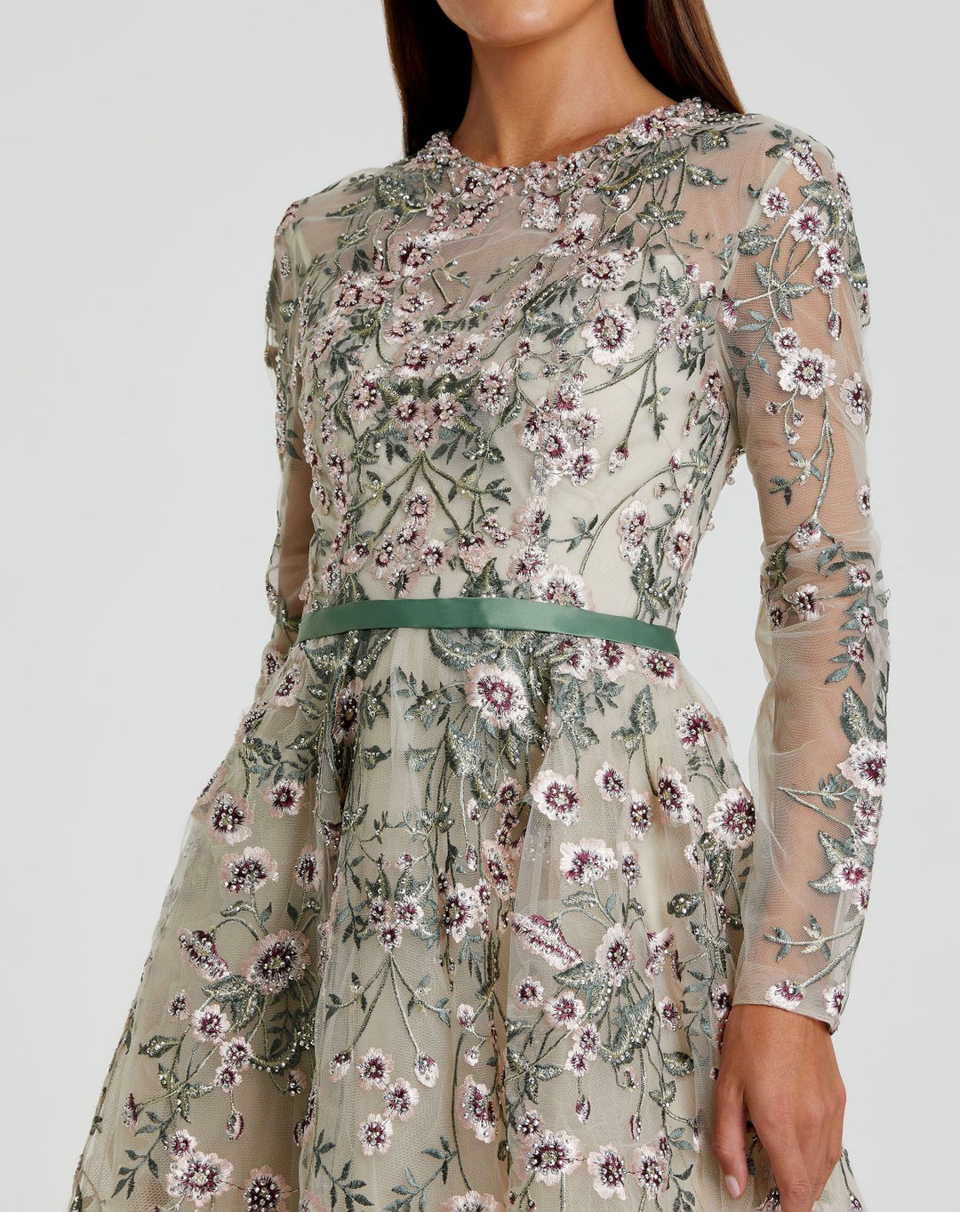 Mac Duggal 20580 Long Sleeve Floral Embellished A-Line Gown