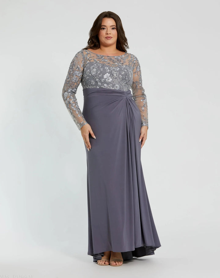 Mac Duggal 20624 Embroidered Top Jersey Skirt Gown (Plus)