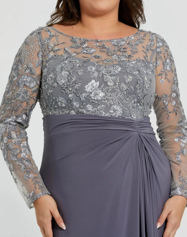 Mac Duggal 20624 Embroidered Top Jersey Skirt Gown (Plus)