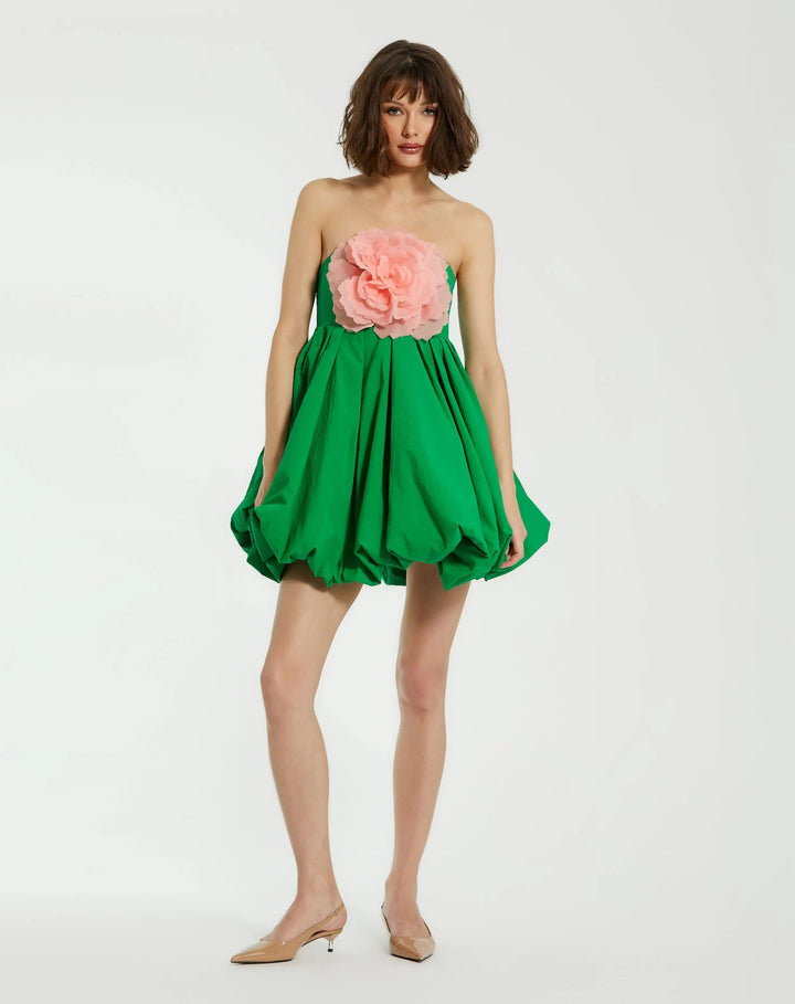 Mac Duggal 20931 Strapless Faille Mini Dress With 3D Flower