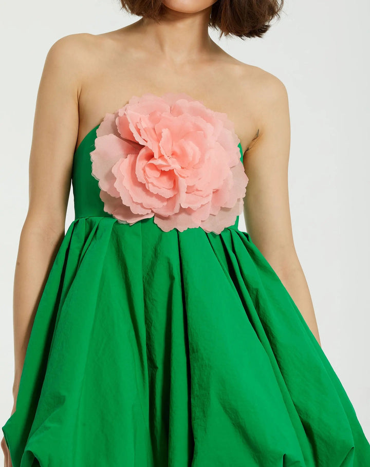 Mac Duggal 20931 Strapless Faille Mini Dress With 3D Flower