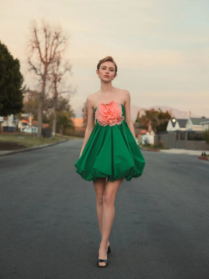 Mac Duggal 20931 Strapless Faille Mini Dress With 3D Flower
