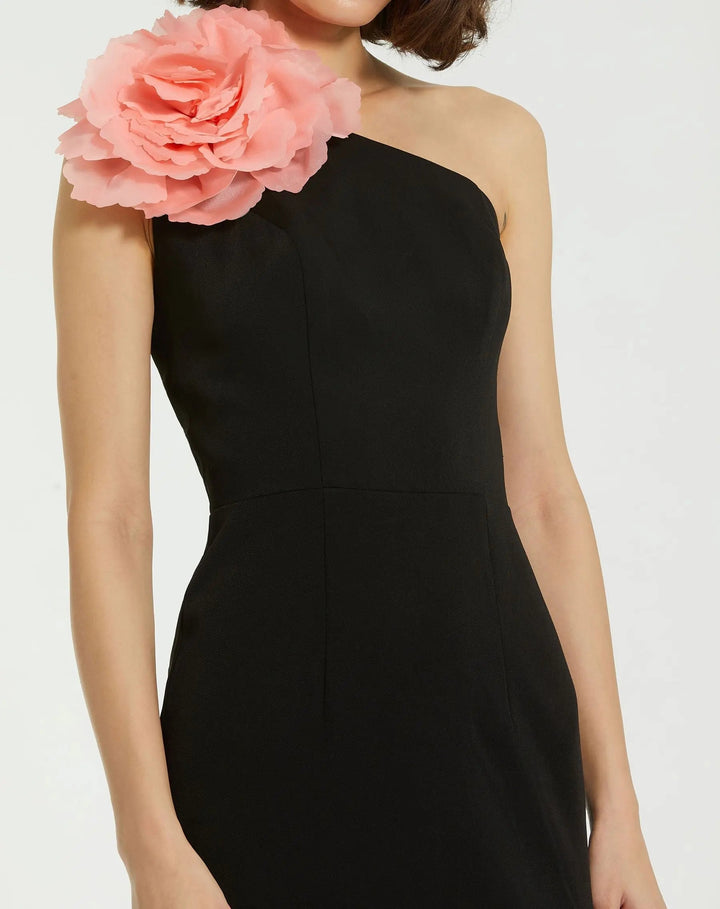Mac Duggal 20933 Crepe One Shoulder Midi Dress With Flower