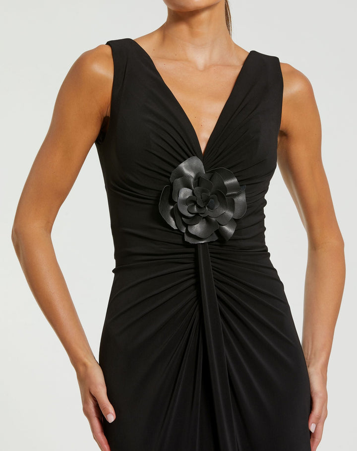 Mac Duggal 21005 Sleeveless Jersey Gown With 3D Flower