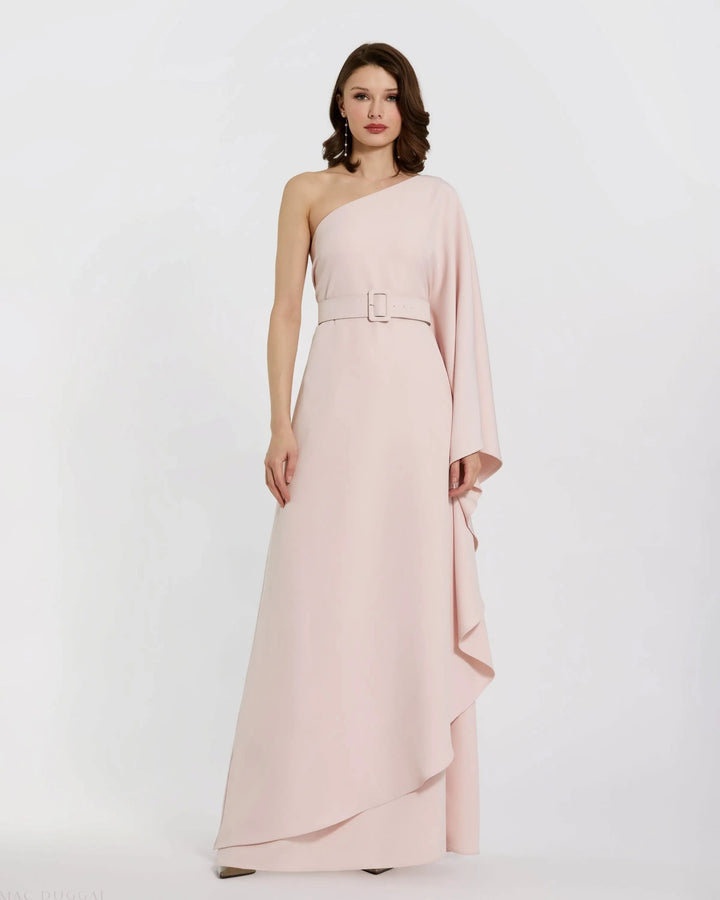 Mac Duggal 21049 Crepe One Sleeve Belted Kaftan Dress