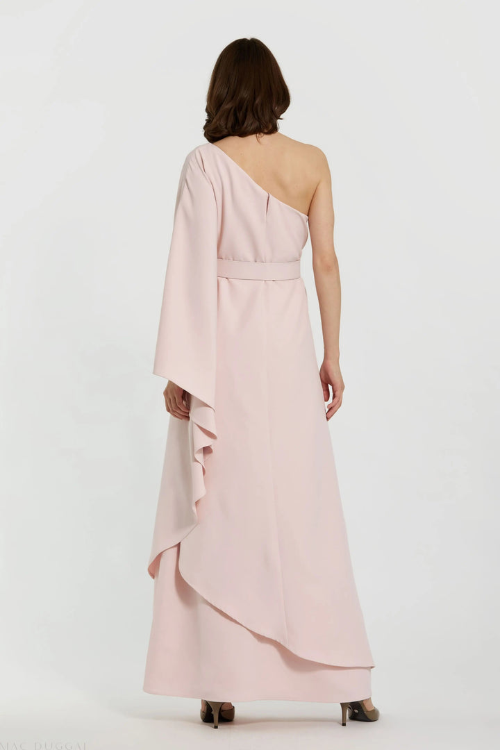 Mac Duggal 21049 Crepe One Sleeve Belted Kaftan Dress