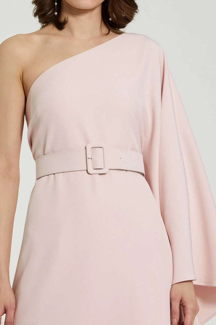 Mac Duggal 21049 Crepe One Sleeve Belted Kaftan Dress