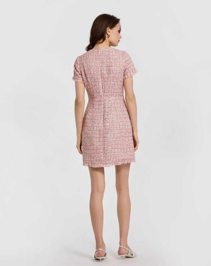 Mac Duggal 21072 Boucle Short Sleeve Mini Dress With Pockets