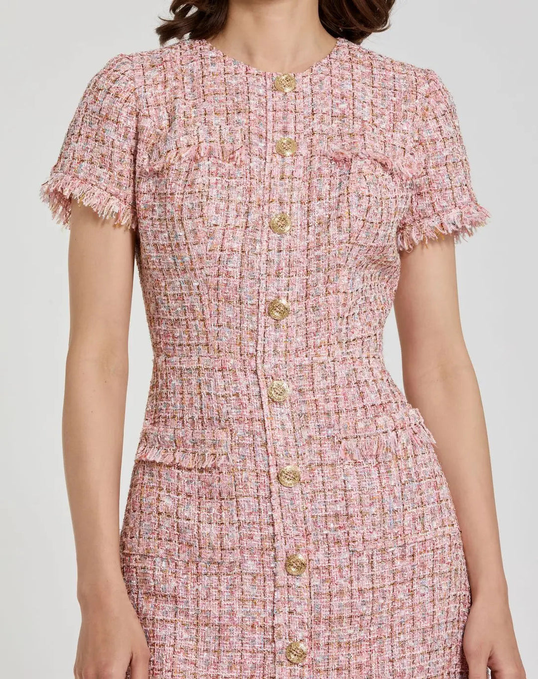 Mac Duggal 21072 Boucle Short Sleeve Mini Dress With Pockets