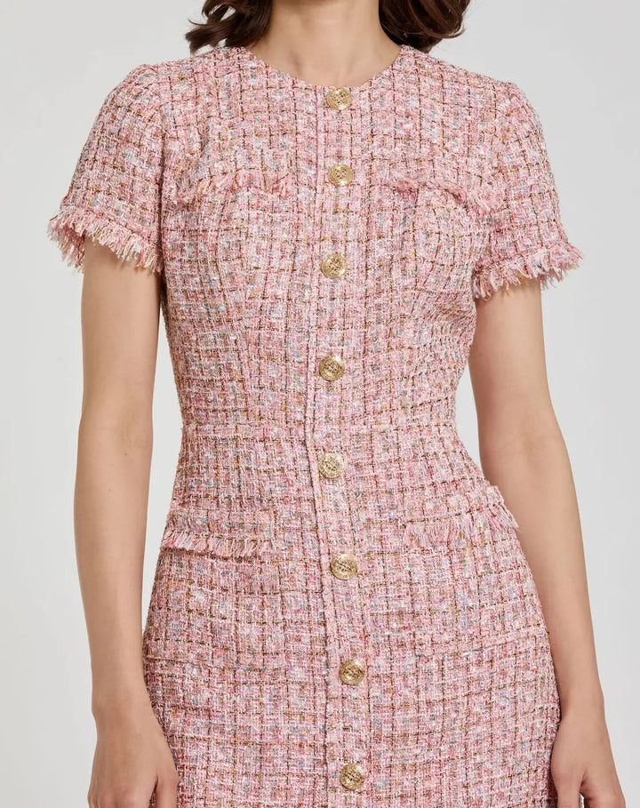 Mac Duggal 21072 Boucle Short Sleeve Mini Dress With Pockets