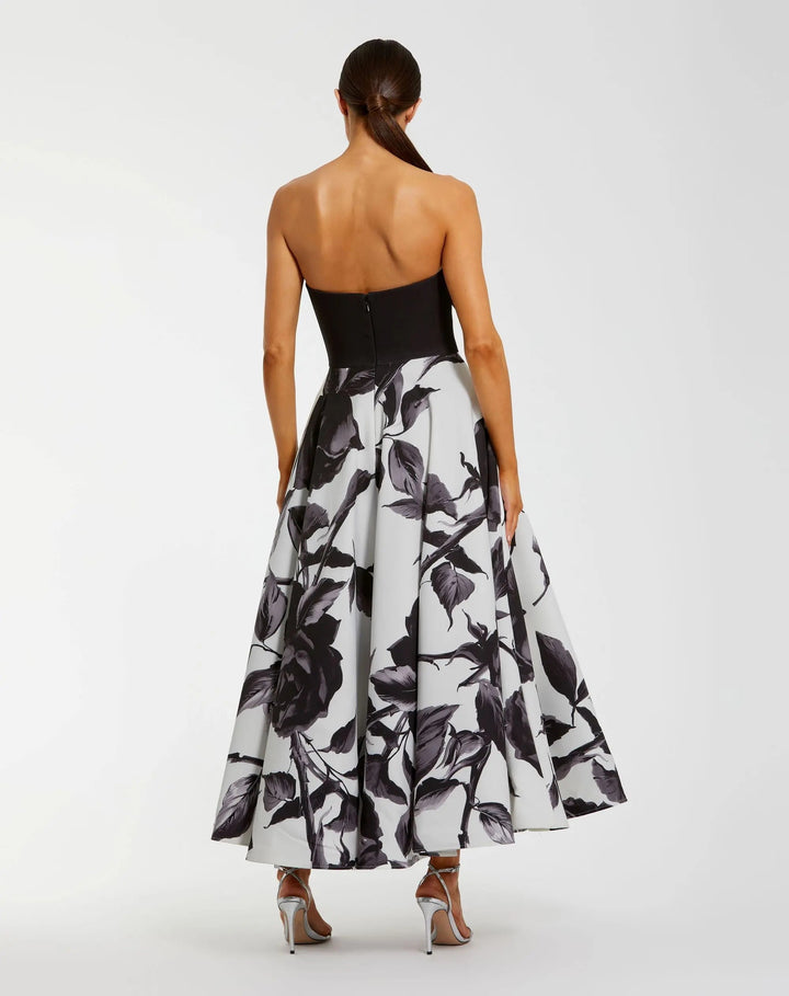 Mac Duggal 21151 and Floral Strapless Midi Dress With Bow