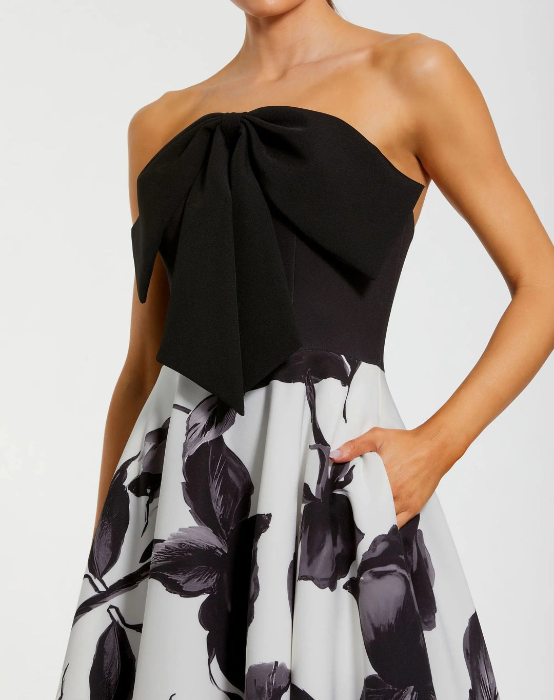 Mac Duggal 21151 and Floral Strapless Midi Dress With Bow