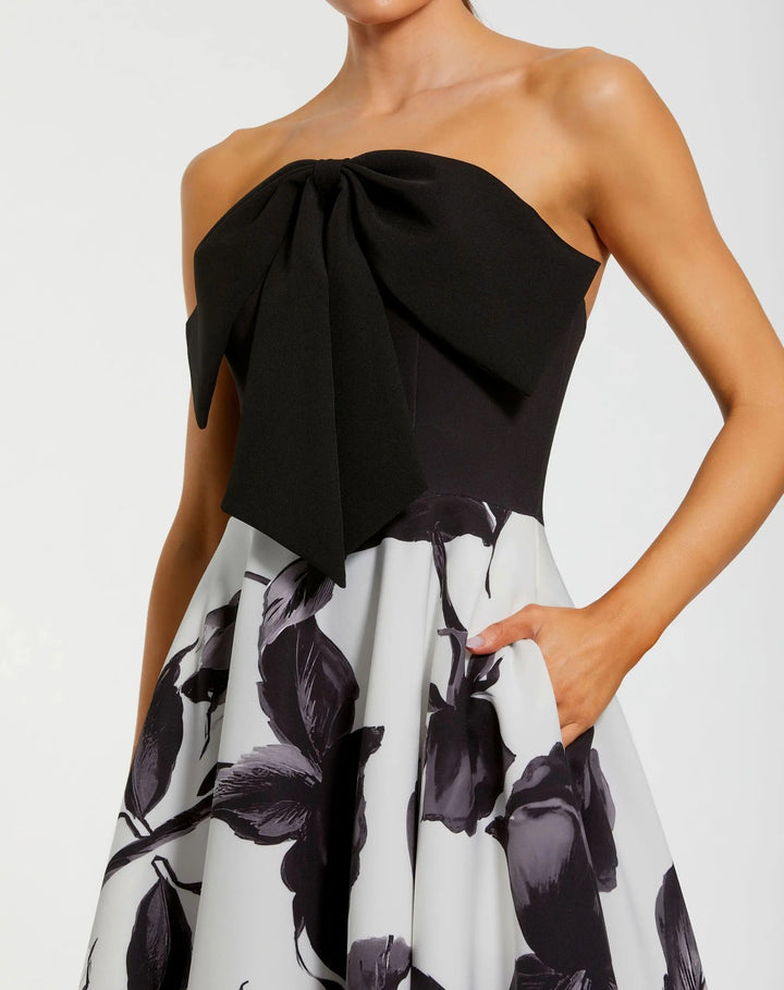 Mac Duggal 21151 and Floral Strapless Midi Dress With Bow