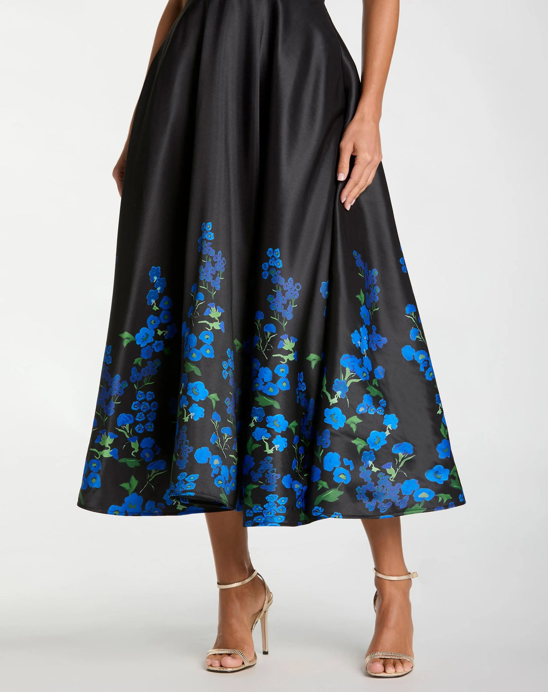 Black Halter Neck Floral Printed Satin Midi Dress - FOSTANI.com