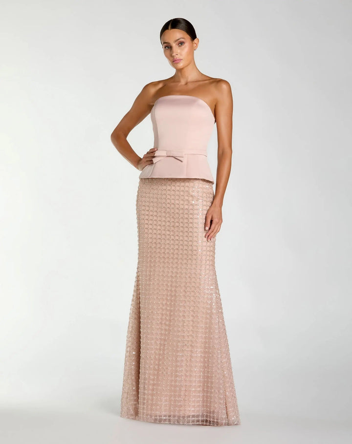 Pink Strapless Satin Top With Embellished Skirt Gown - FOSTANI.com