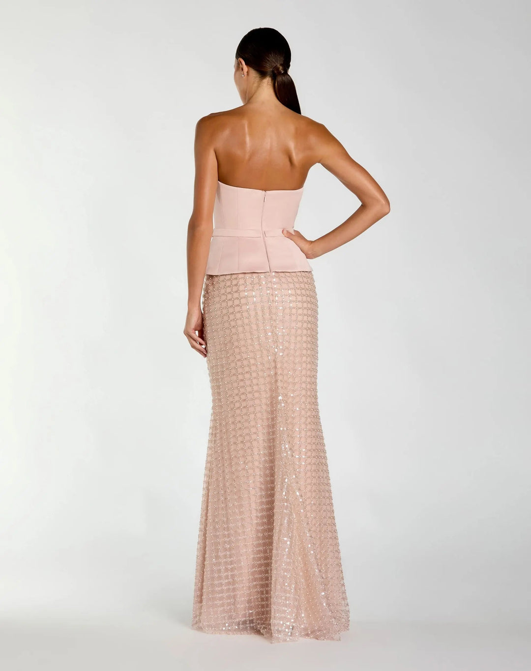 Pink Strapless Satin Top With Embellished Skirt Gown - FOSTANI.com